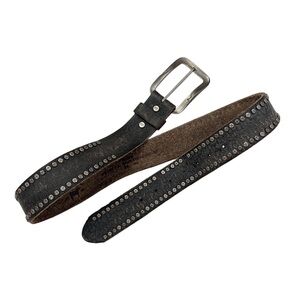 Will Men's Dark Brown Embossed Silver Rivets Genuine Leather Belt 36 M / L